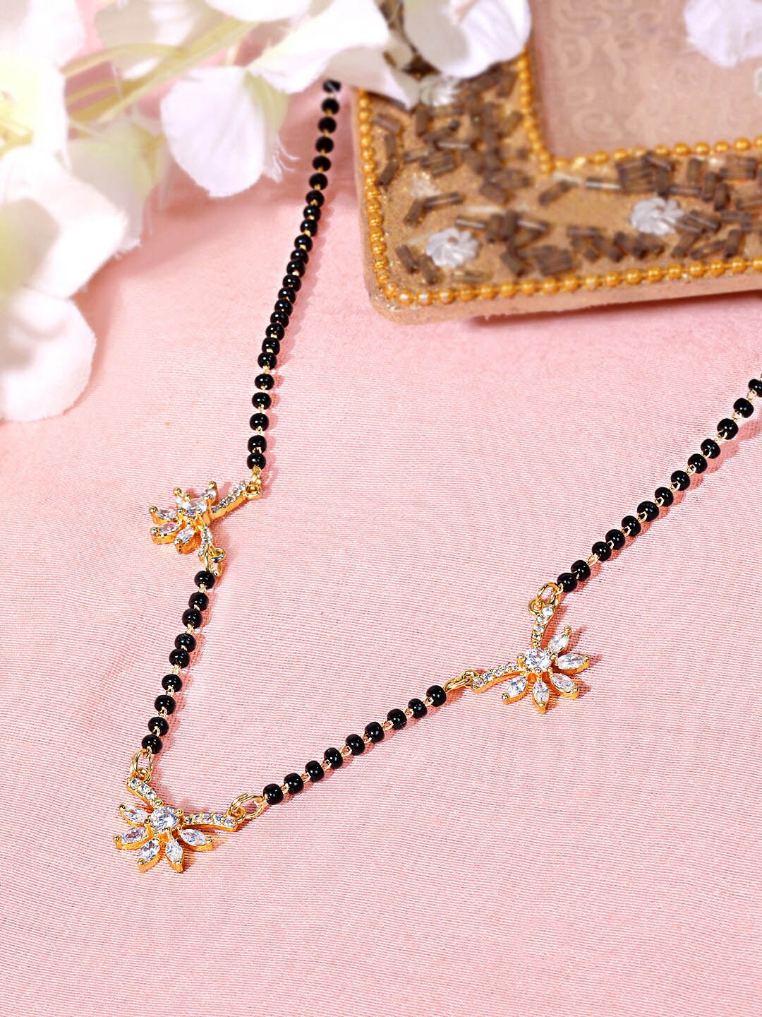 

ABDESIGNS Gold-Plated CZ Stone-Studded & Beaded Mangalsutra