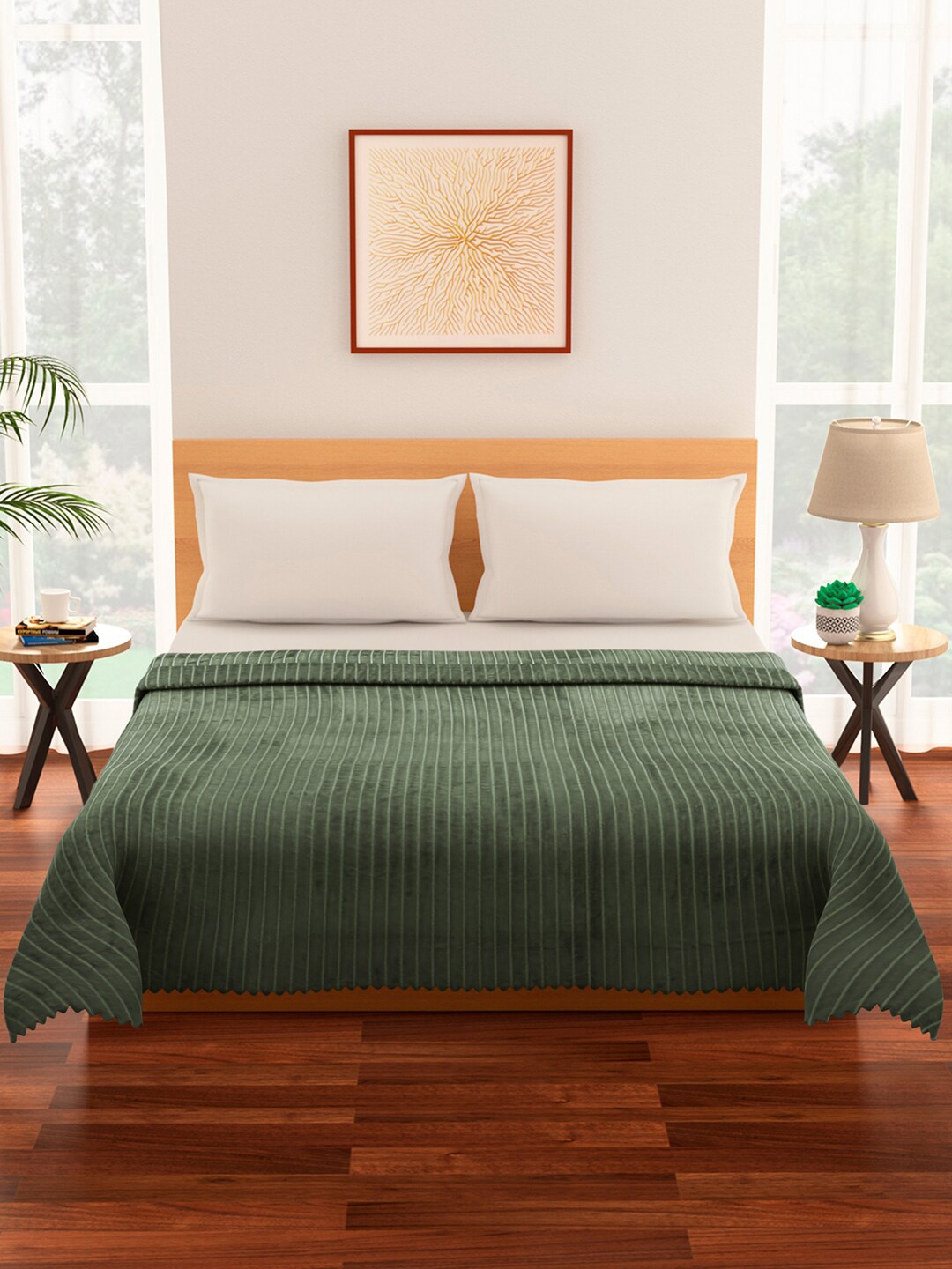 

Living scapes by Pantaloons Green Striped Mild Winter 233 GSM Double Bed Blanket