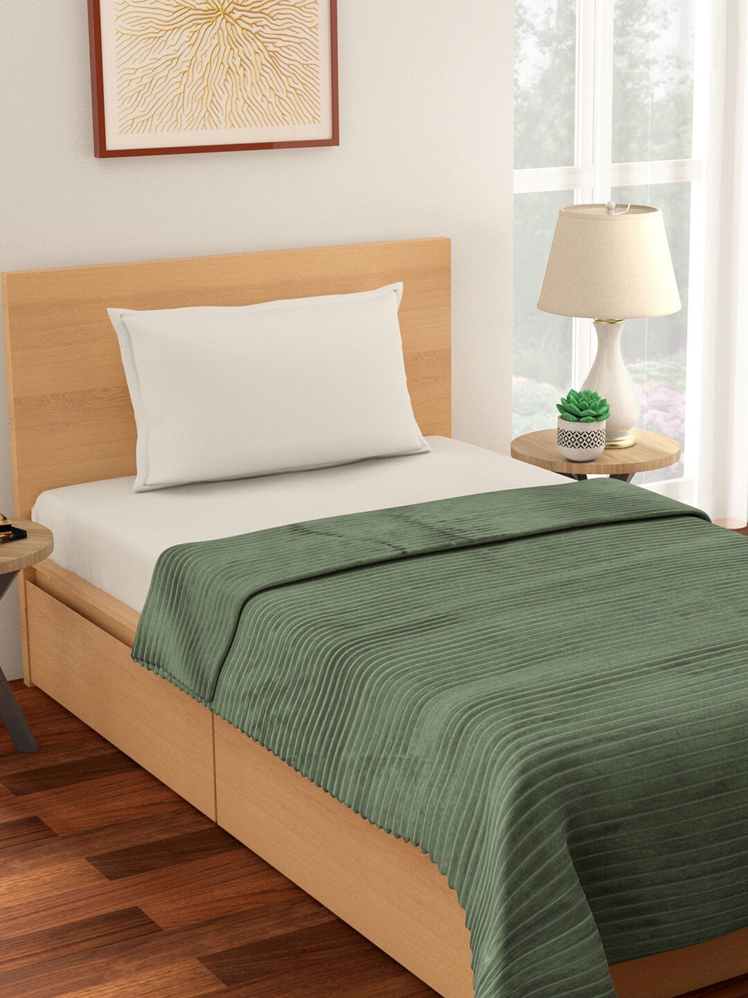

Living scapes by Pantaloons Green Striped Mild Winter 233 GSM Single Bed Blanket