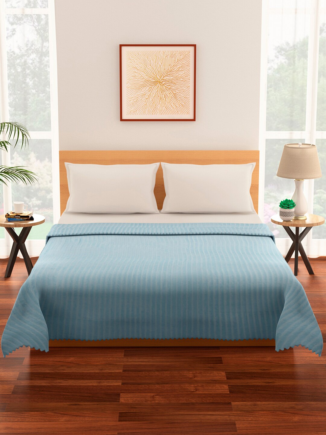 

Living scapes by Pantaloons Blue & White Striped Mild Winter 233 GSM Double Bed Blanket