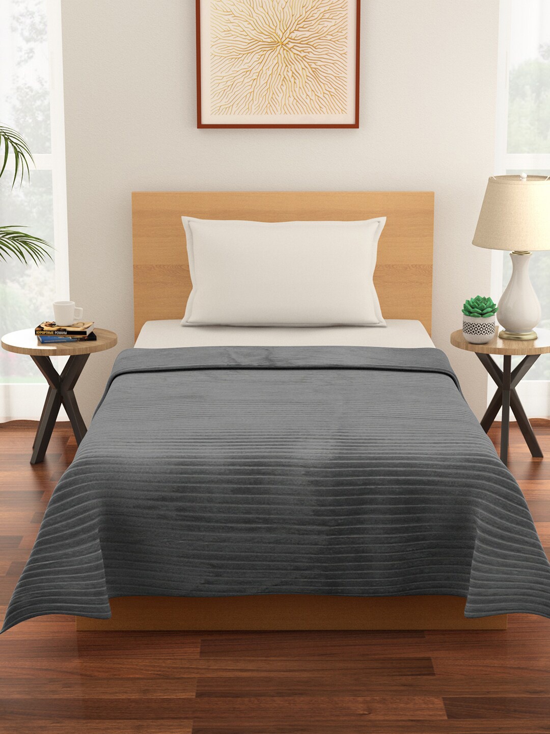 

Living scapes by Pantaloons Grey Striped Mild Winter 233 GSM Single Bed Blanket