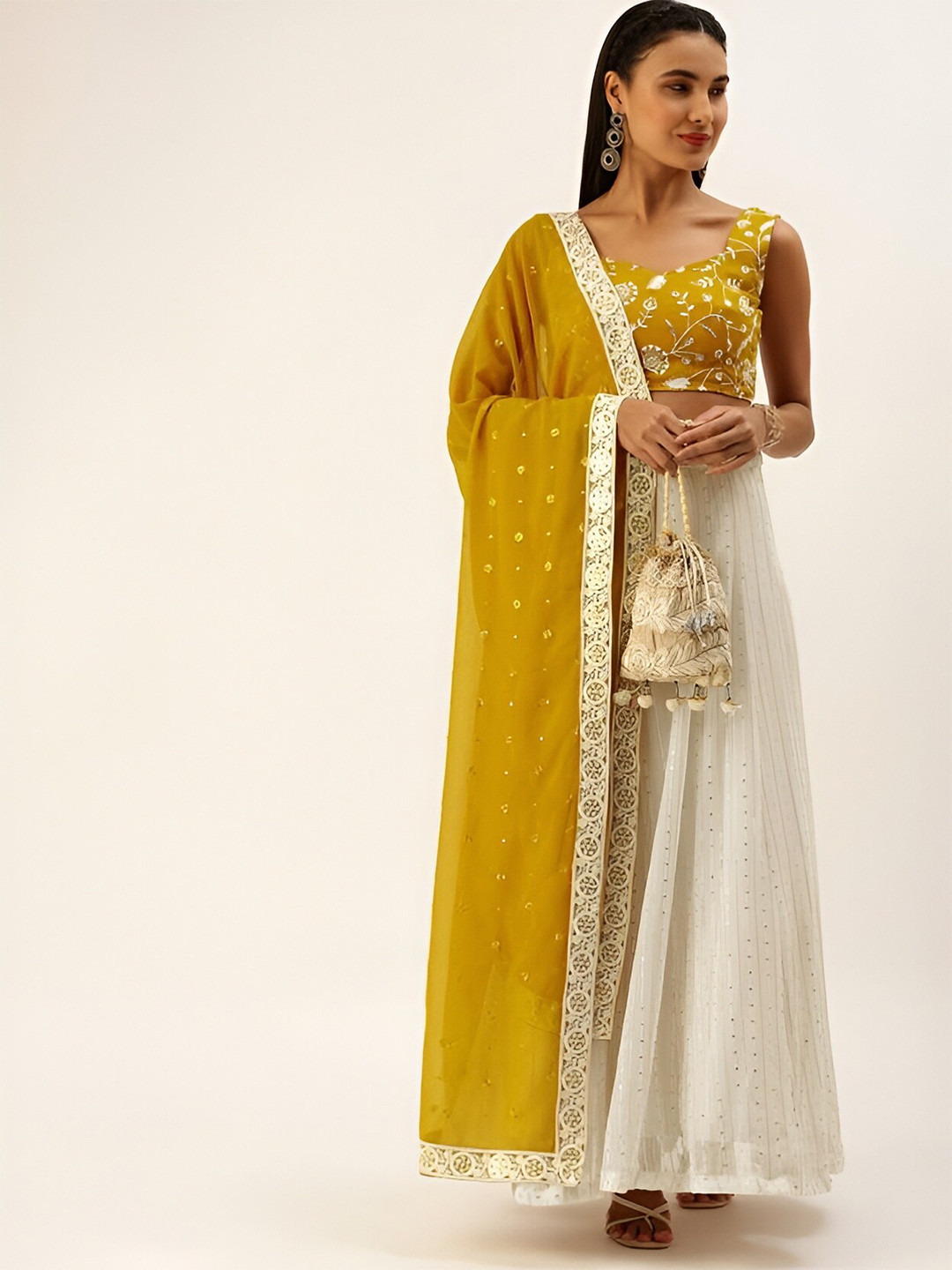 

UDBHAV TEXTILE Embroidered Thread Work Semi-Stitched Lehenga & Blouse With Dupatta, White