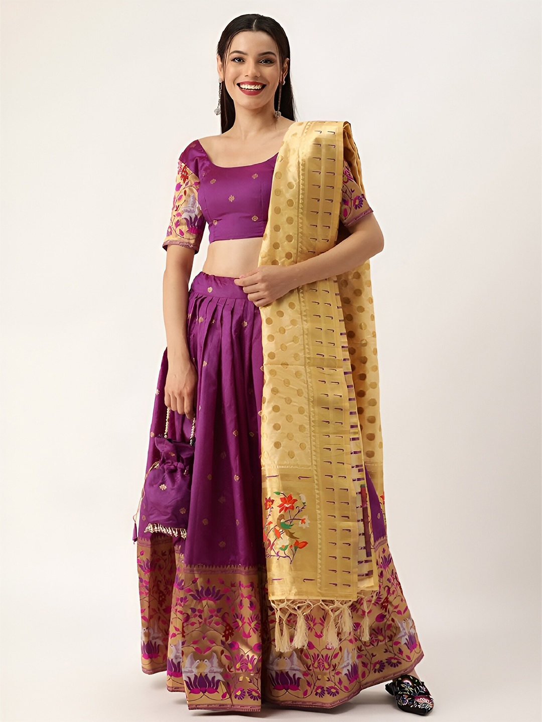

UDBHAV TEXTILE Ethnic Motifs Woven Design Semi-Stitched Lehenga & Blouse With Dupatta, Purple