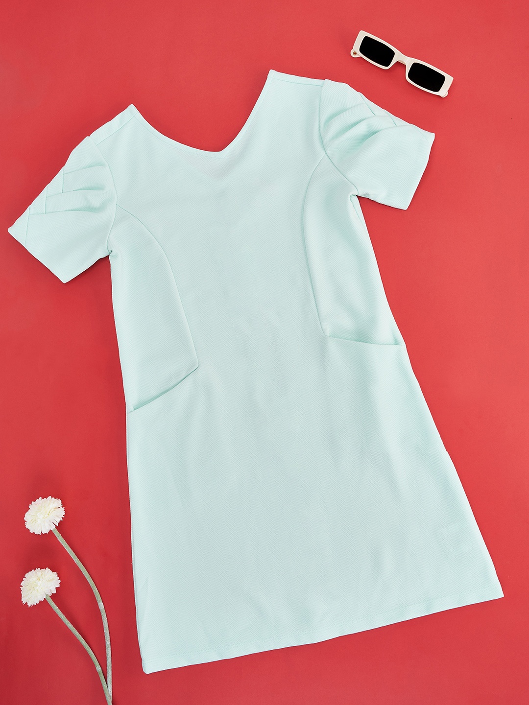 

Pantaloons Junior Girls Green V Neck Cotton A-Line Dress
