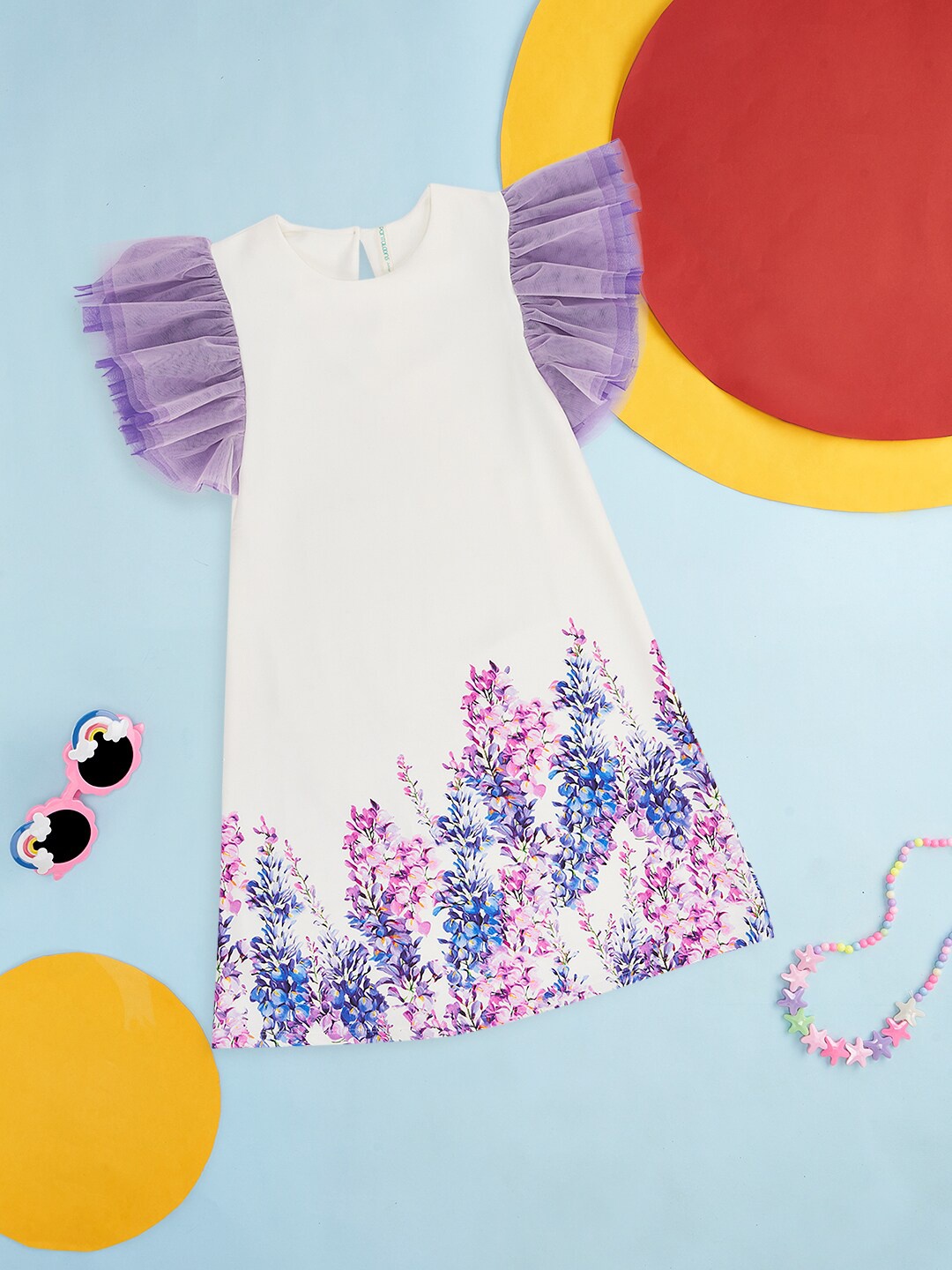 

Pantaloons Junior Floral Printed Flutter Sleeves Cotton A-Line Dress, White