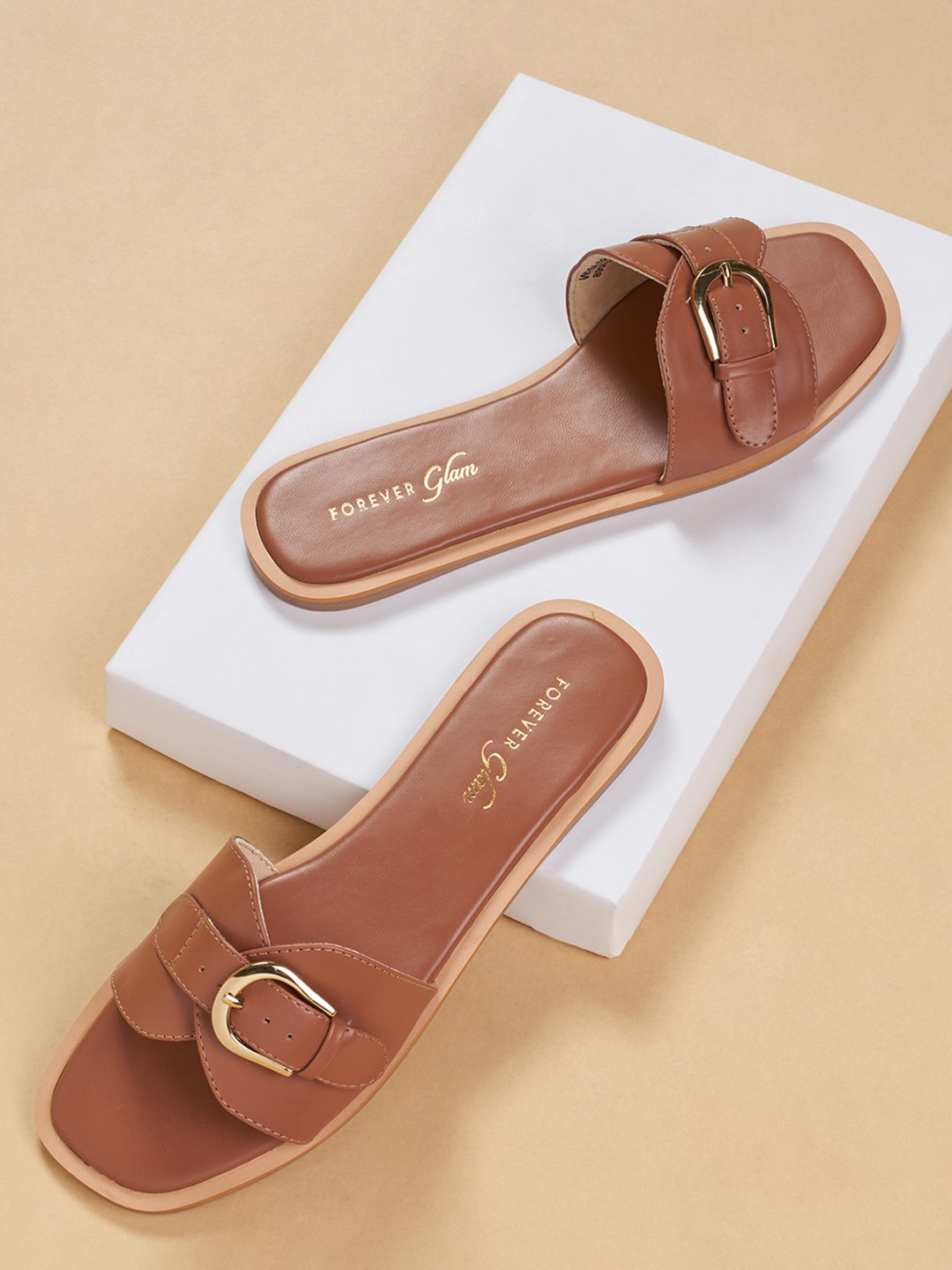

Forever Glam by Pantaloons Women Tan Open Toe Flats with Buckles