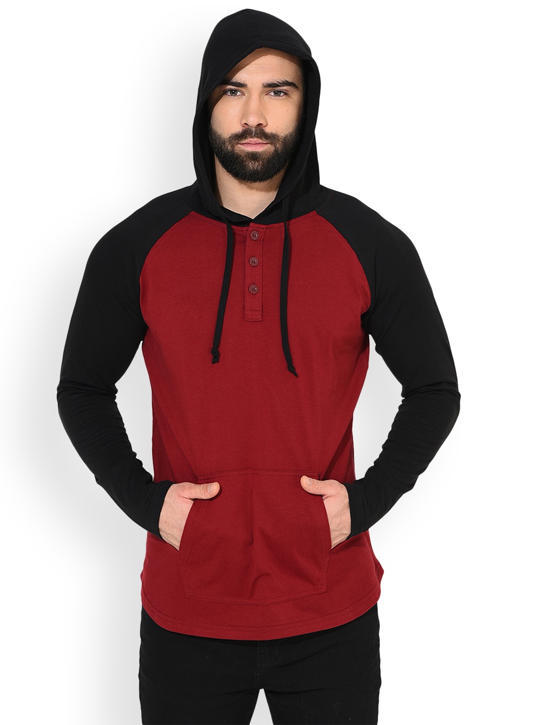 

GRITSTONES Men Maroon Colourblocked Hood T-shirt