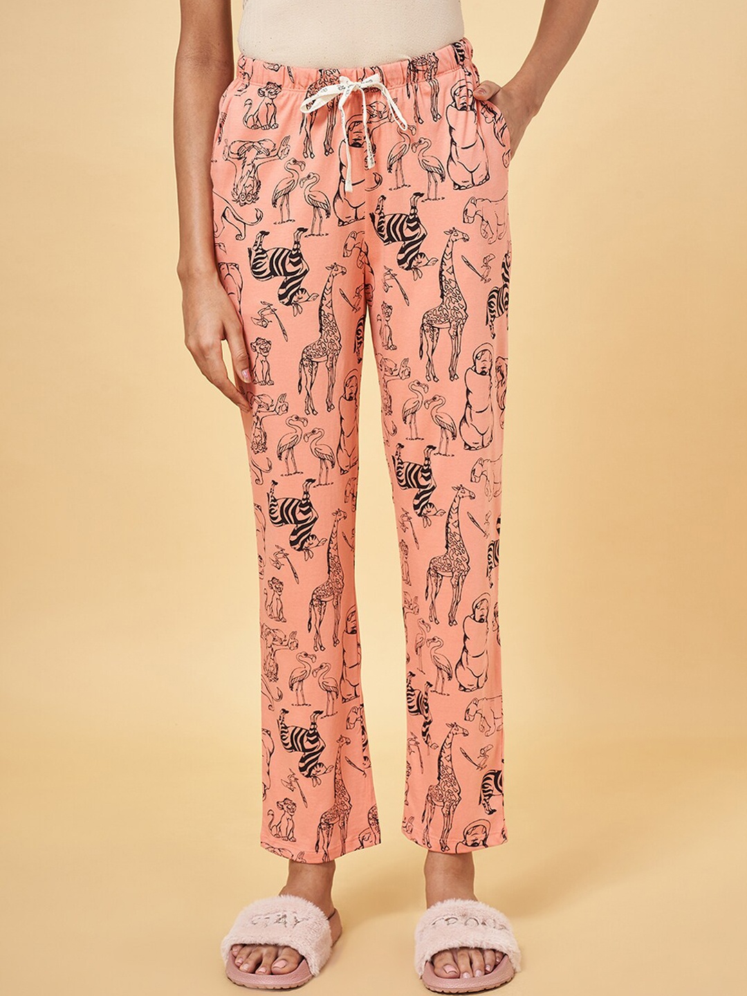

Dreamz by Pantaloons Women Graphic Printed Cotton Lounge Pants, Peach