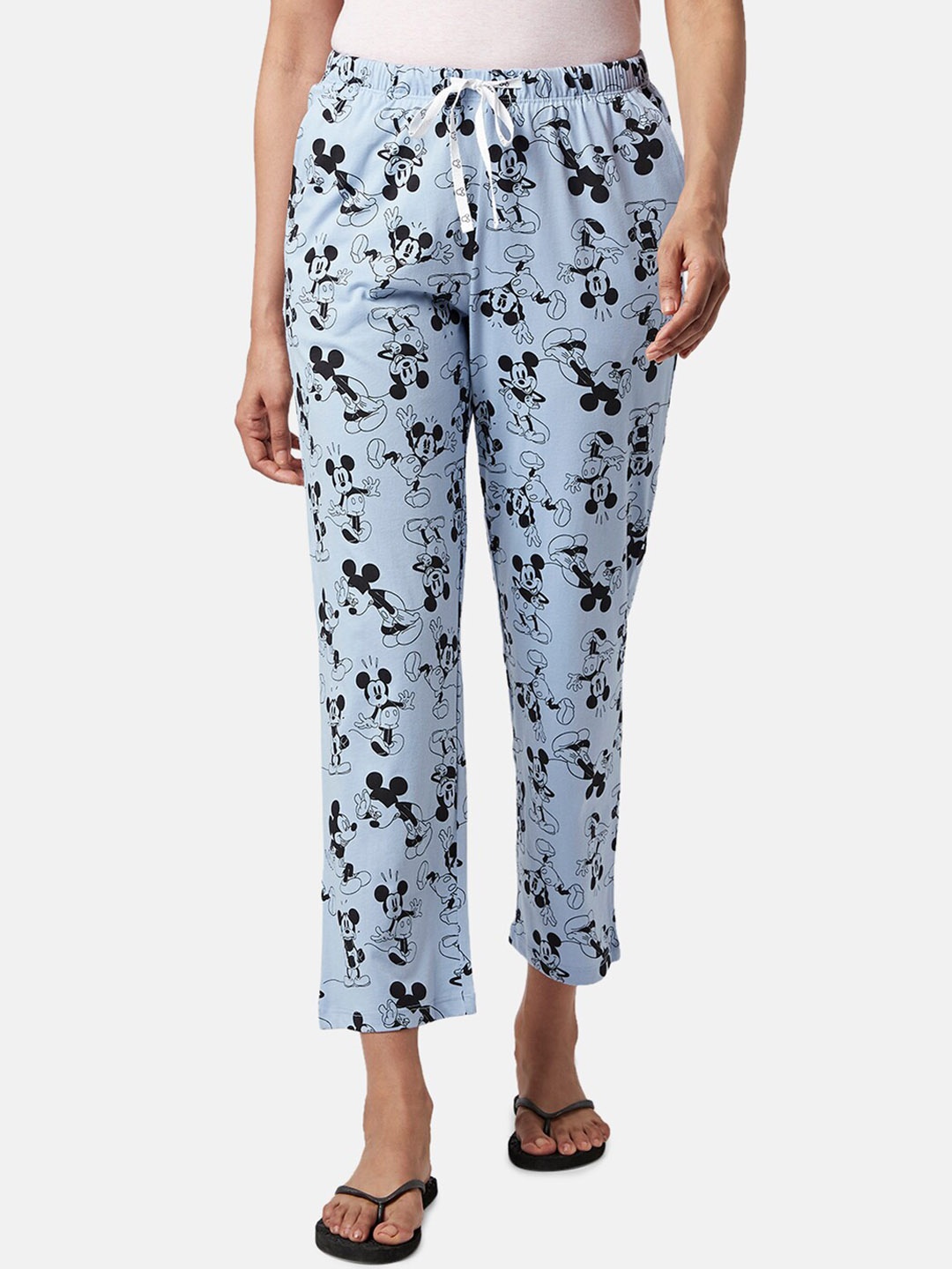 

Dreamz by Pantaloons Women Mickey & Minnie Printed Cotton Lounge Pants, Blue