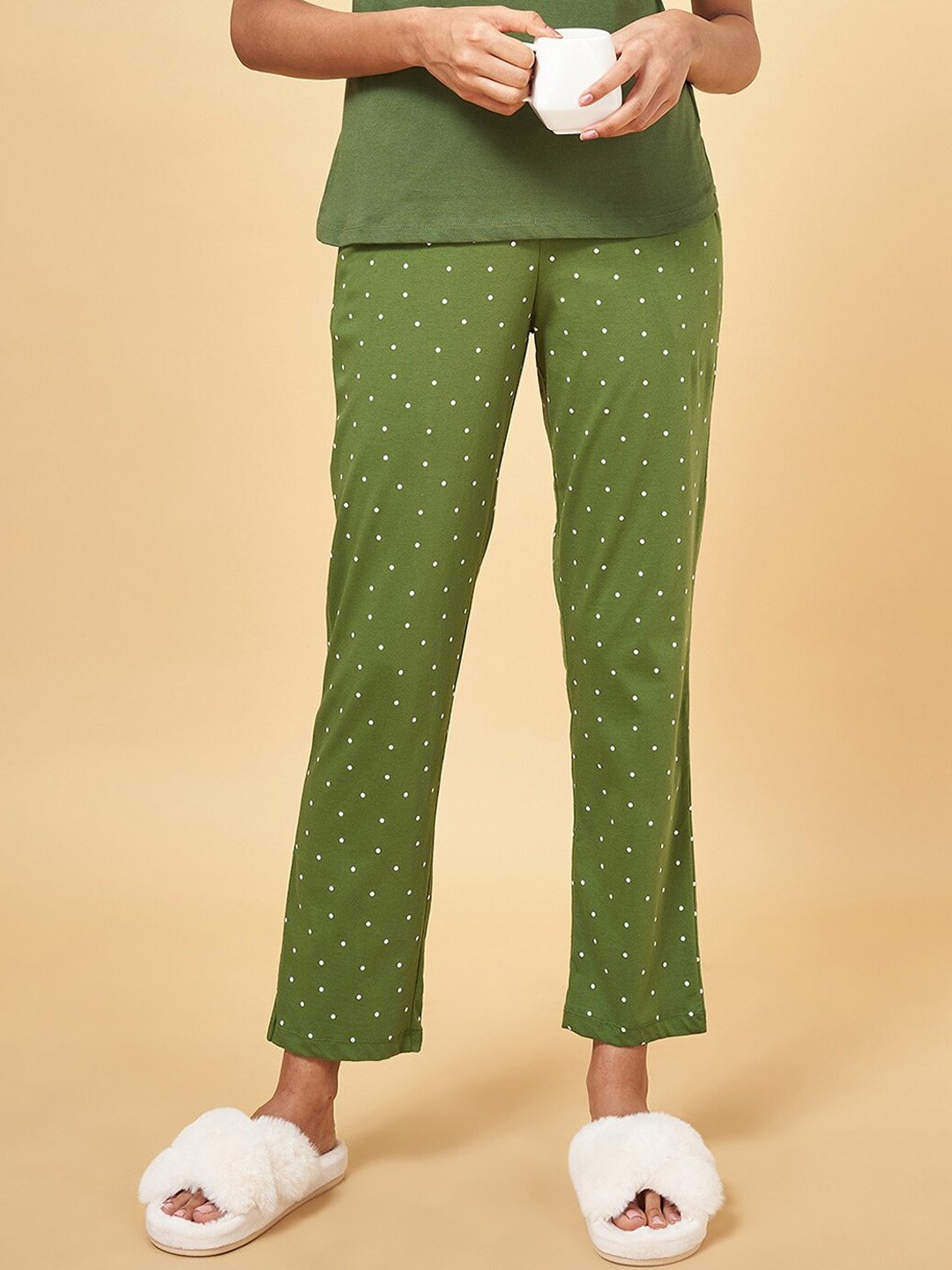 

Dreamz by Pantaloons Women Printed Cotton Lounge Pants, Olive