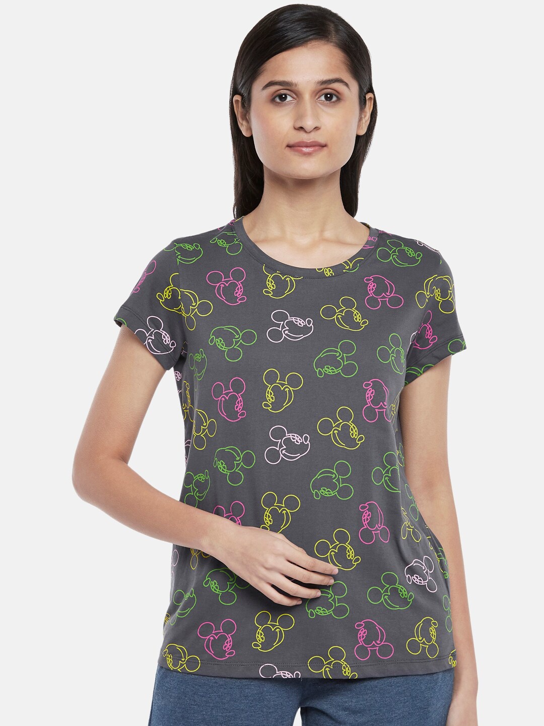 

Dreamz by Pantaloons Micky Mouse Printed Cotton T-shirt, Grey