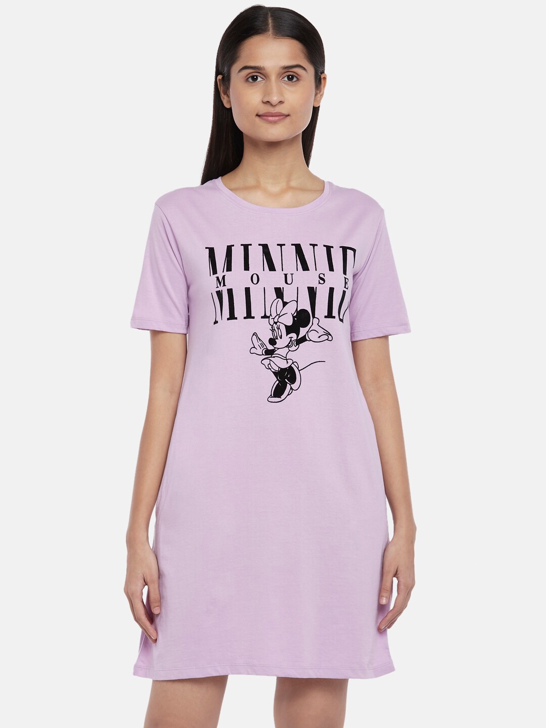 

Dreamz by Pantaloons Minnie Mouse Printed Cotton T-Shirt Nightdress, Purple