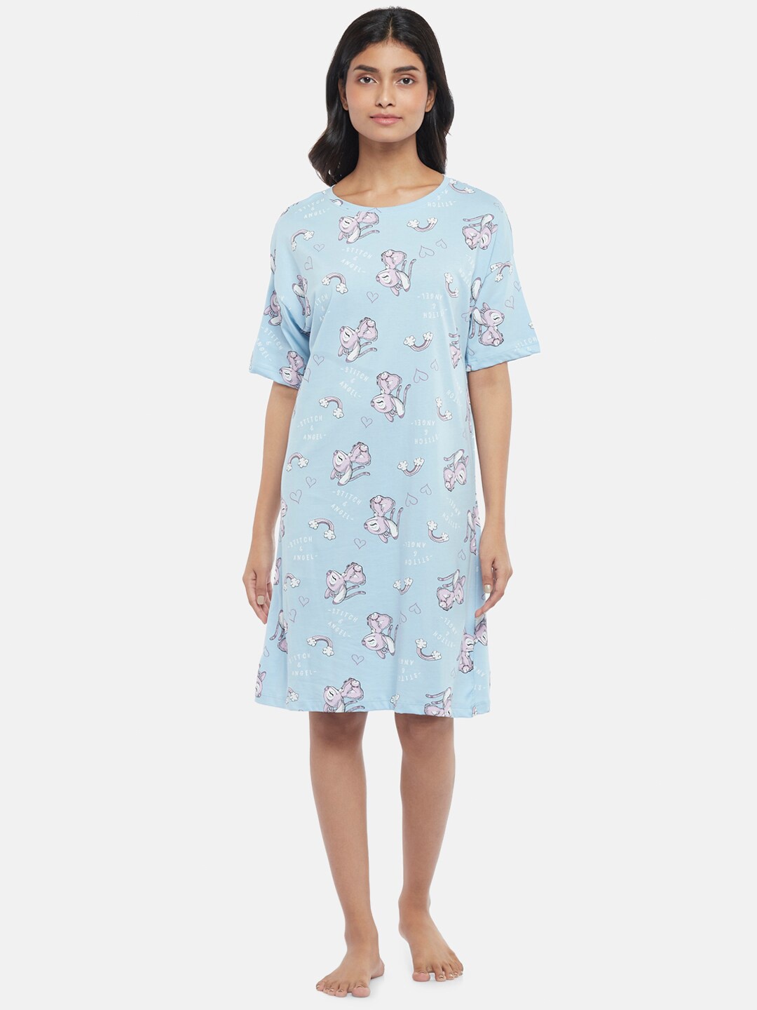 

Dreamz by Pantaloons Printed Cotton T-Shirt Nightdress, Blue