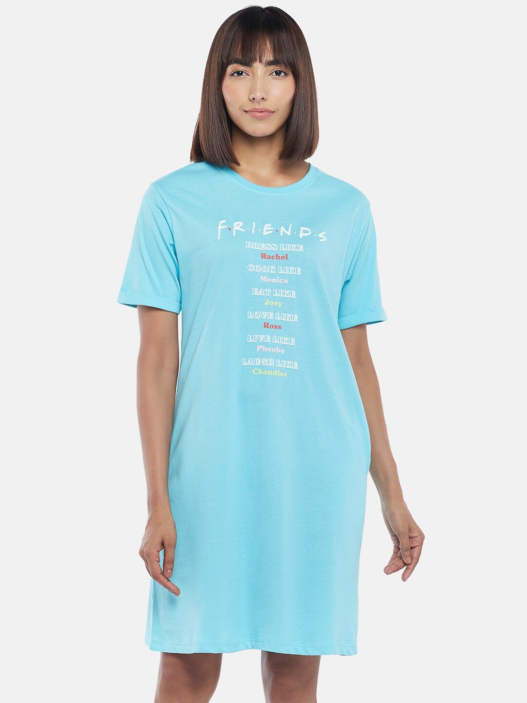 

Dreamz by Pantaloons Friends Printed Cotton T-Shirt Nightdress, Blue
