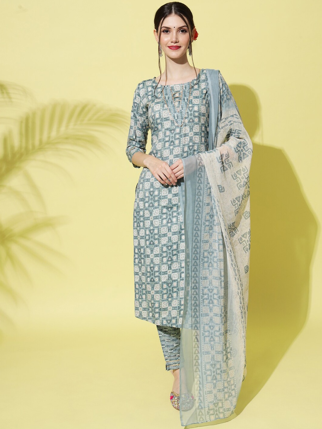 

KALINI Ethnic Motifs Printed Kurta With Trousers & Dupatta, Blue