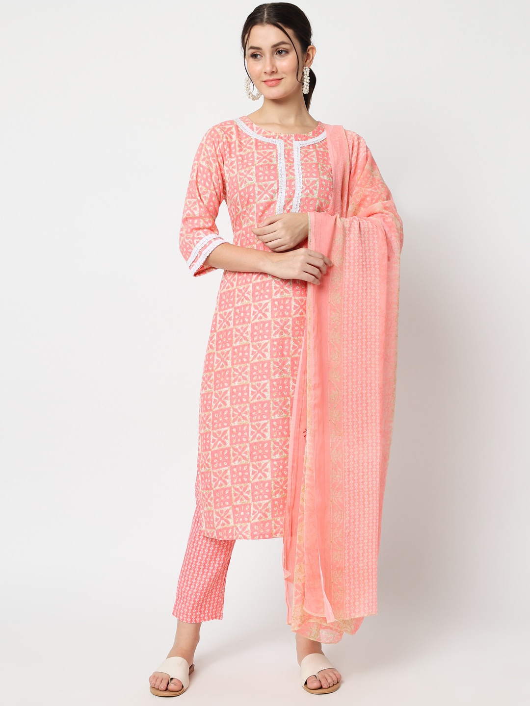 

KALINI Ethnic Motifs Printed Regular Kurta with Trousers & Dupatta, Peach
