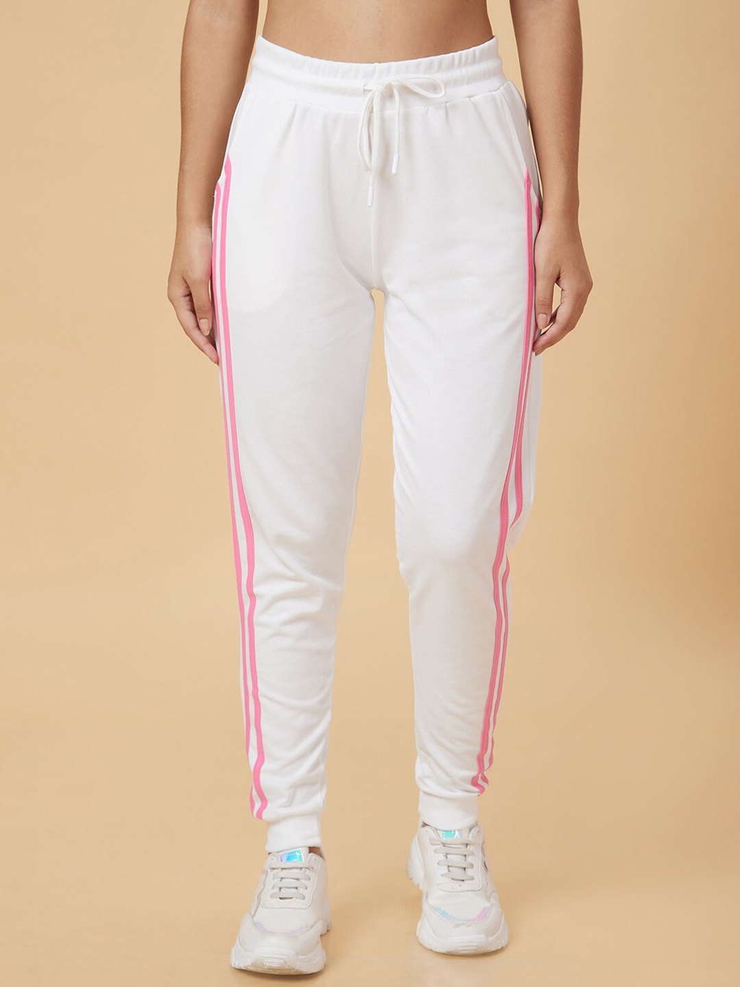 

Globus Women White & Pink Regular Fit Side Stripes High-Rise Trousers