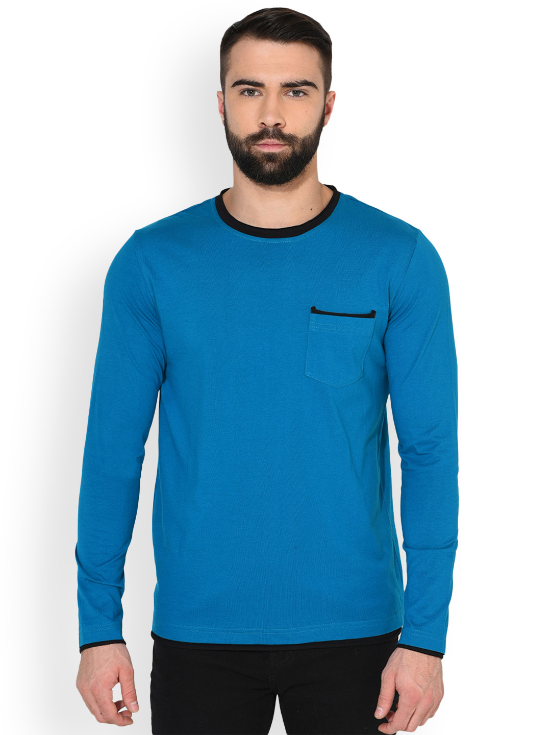 

GRITSTONES Men Blue Solid Round Neck T-shirt