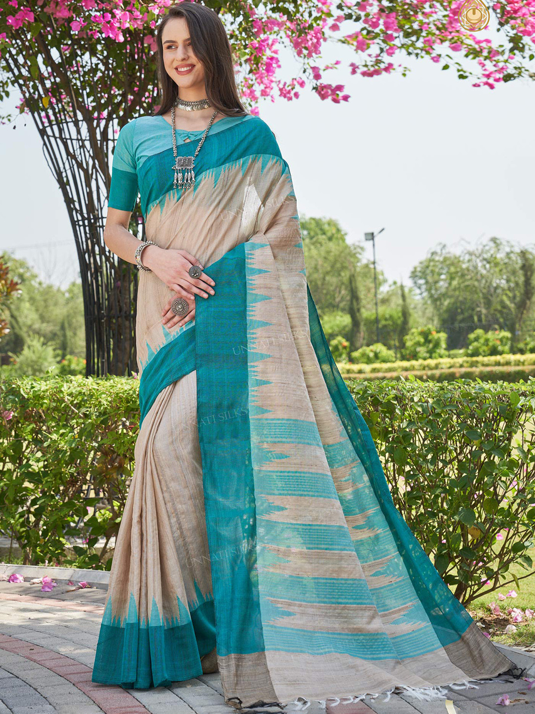 

Unnati Silks Plain Tussar Saree, Cream