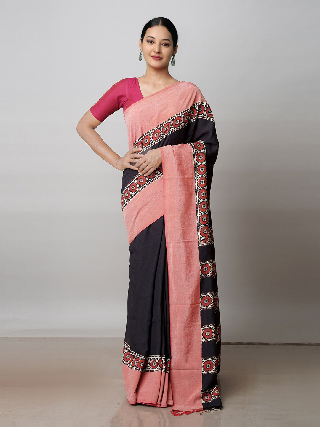 

Unnati Silks Floral Printed Chettinad Saree, Black