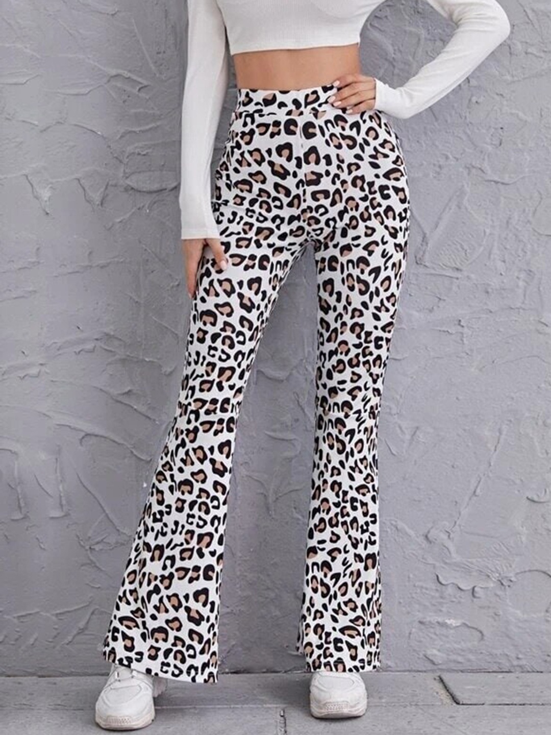 

RAJOVATI Women Printed Comfort High-Rise Bootcut Trousers, White