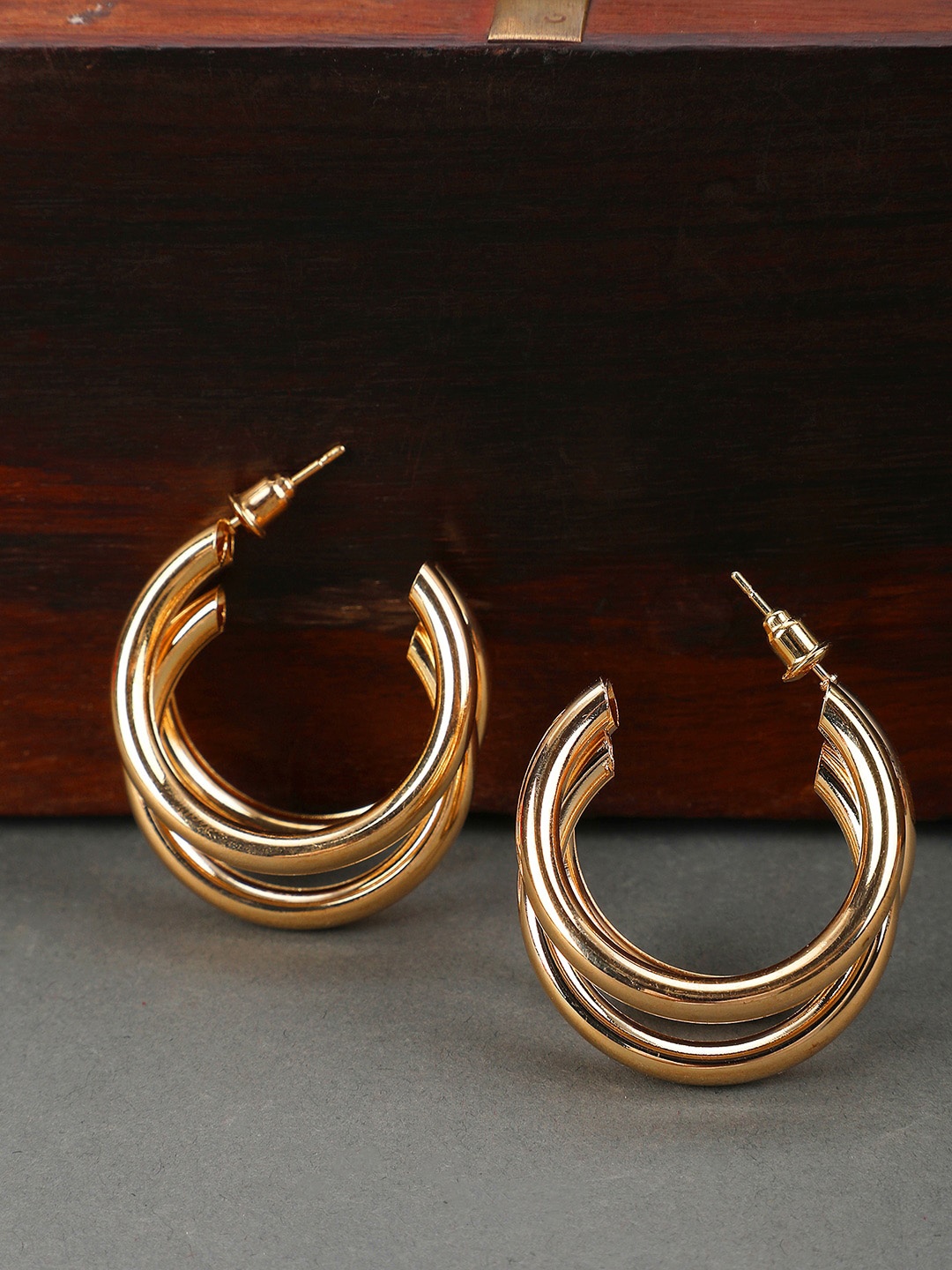 

Bhana Fashion Gold Plated Circular Half Hoop Earrings