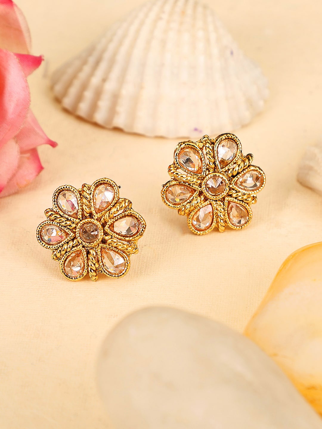 

Bhana Fashion Gold-Plated Floral Studs Earrings