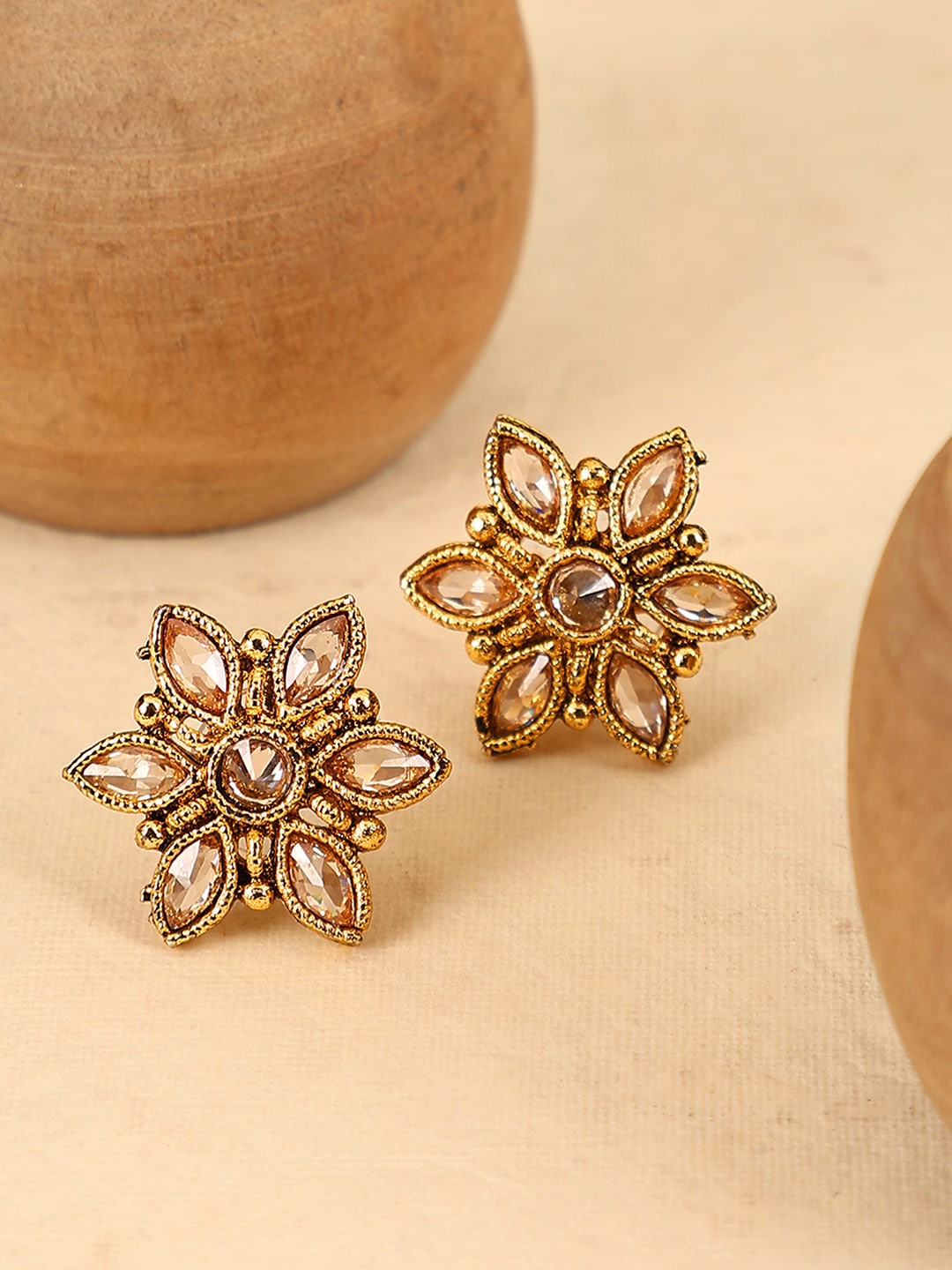 

Bhana Fashion Gold Plated Floral American Diamond Studs Earrings