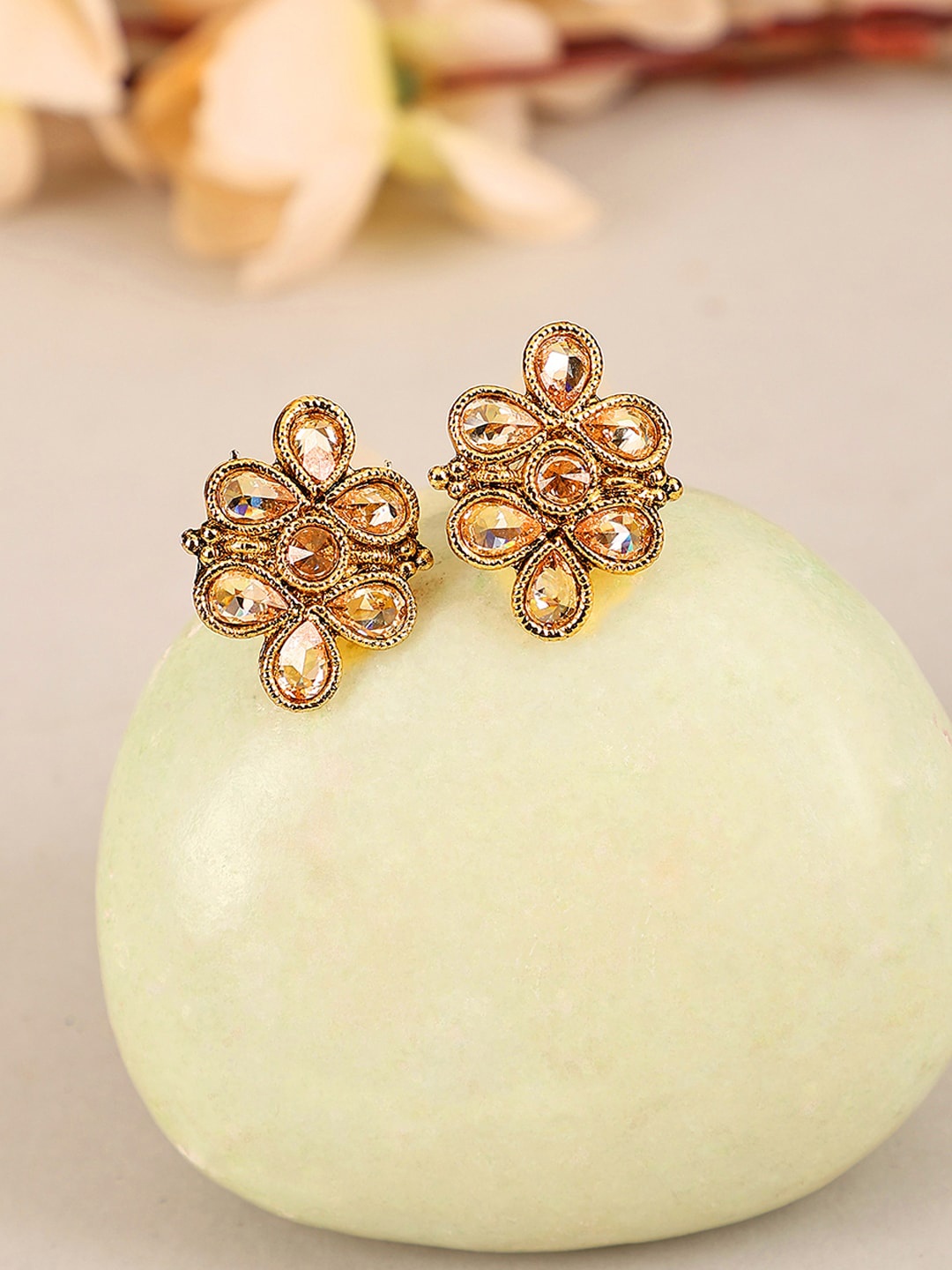 

Bhana Fashion Gold Plated Floral American Diamond Studs Earrings