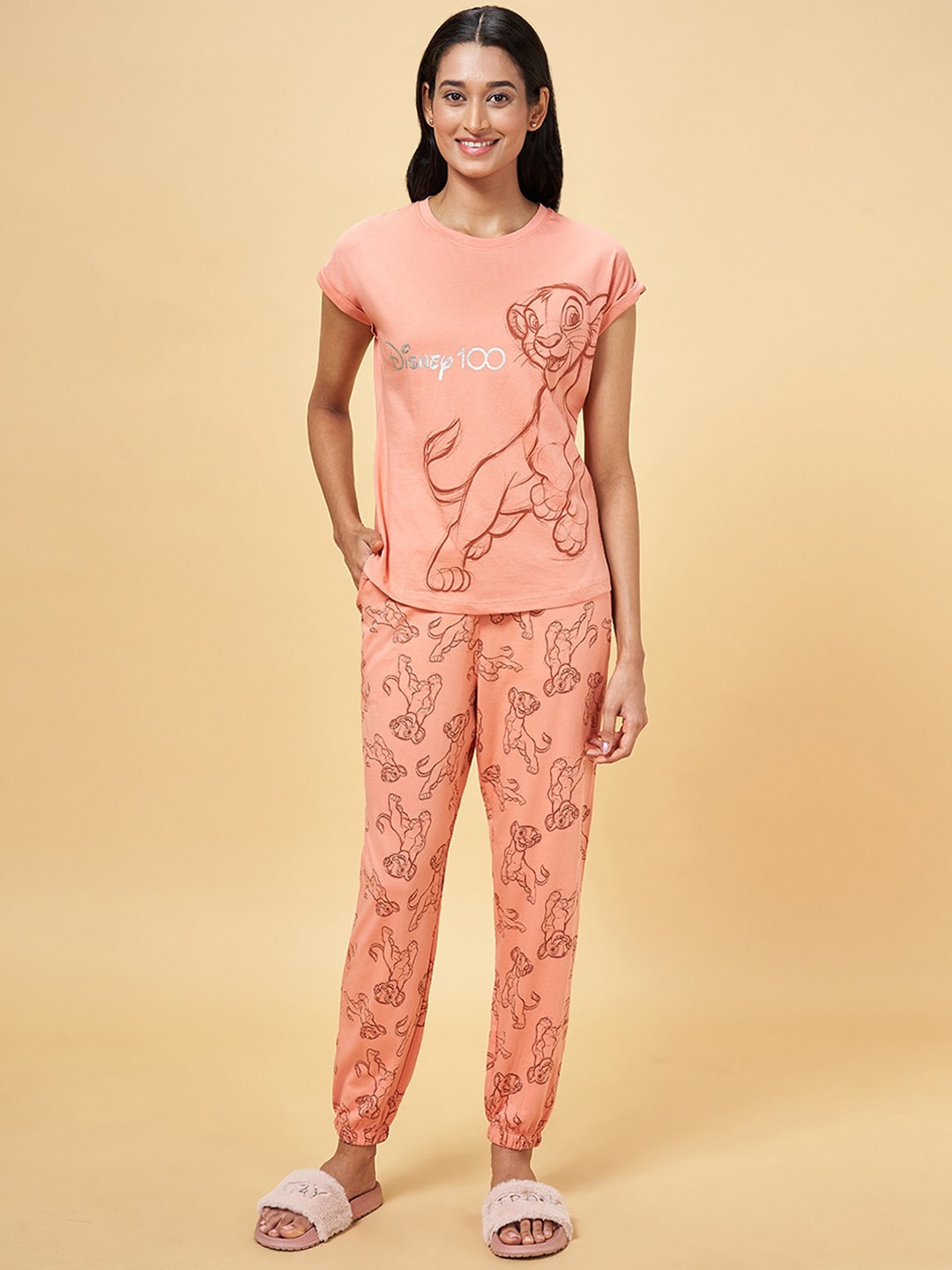 

Dreamz by Pantaloons Graphic Printed Pure Cotton Night Suit, Peach