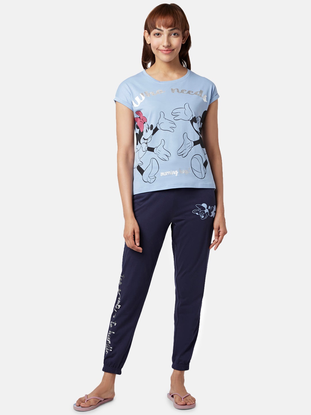 

Dreamz by Pantaloons Mickey & Minnie Printed Night suit, Blue