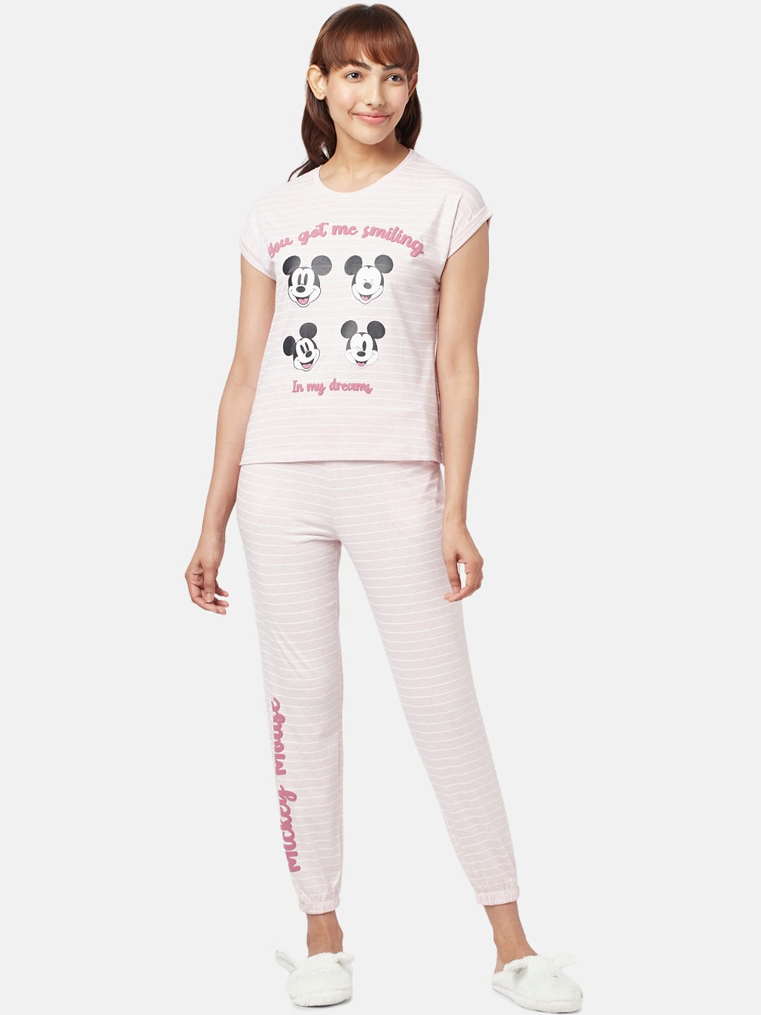 

Dreamz by Pantaloons Mickey & Minnie Printed Pure Cotton Night Suit, Pink
