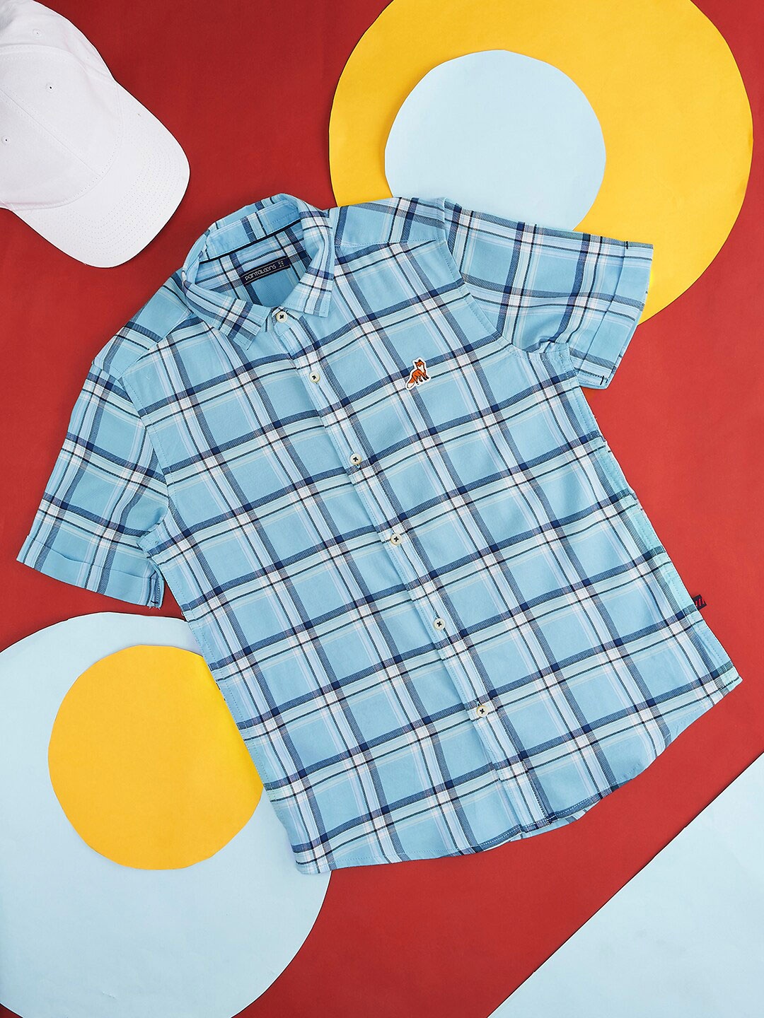 

Pantaloons Junior Boys Windowpane Checked Casual Cotton Shirt, Blue