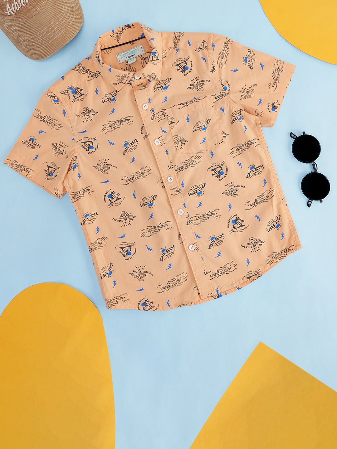 

Pantaloons Junior Boys Conversational Printed Casual Cotton Shirt, Orange