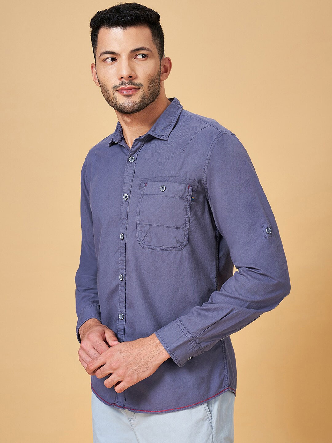 

Urban Ranger by pantaloons Cotton Slim Fit Opaque Casual Shirt, Blue
