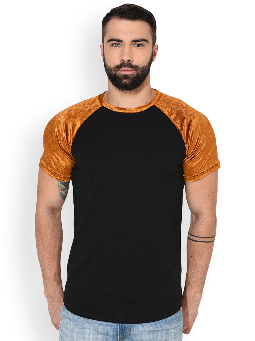 

GRITSTONES Men Black Colourblocked Round Neck T-shirt