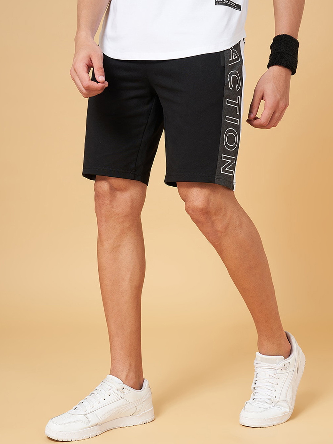 

Street Armor by Pantaloons Men Typography Printed Cotton Sports Shorts, Black