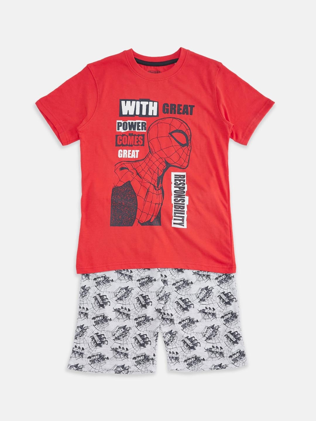 

Pantaloons Junior Boys Spiderman Printed T-shirt With Shorts, Red