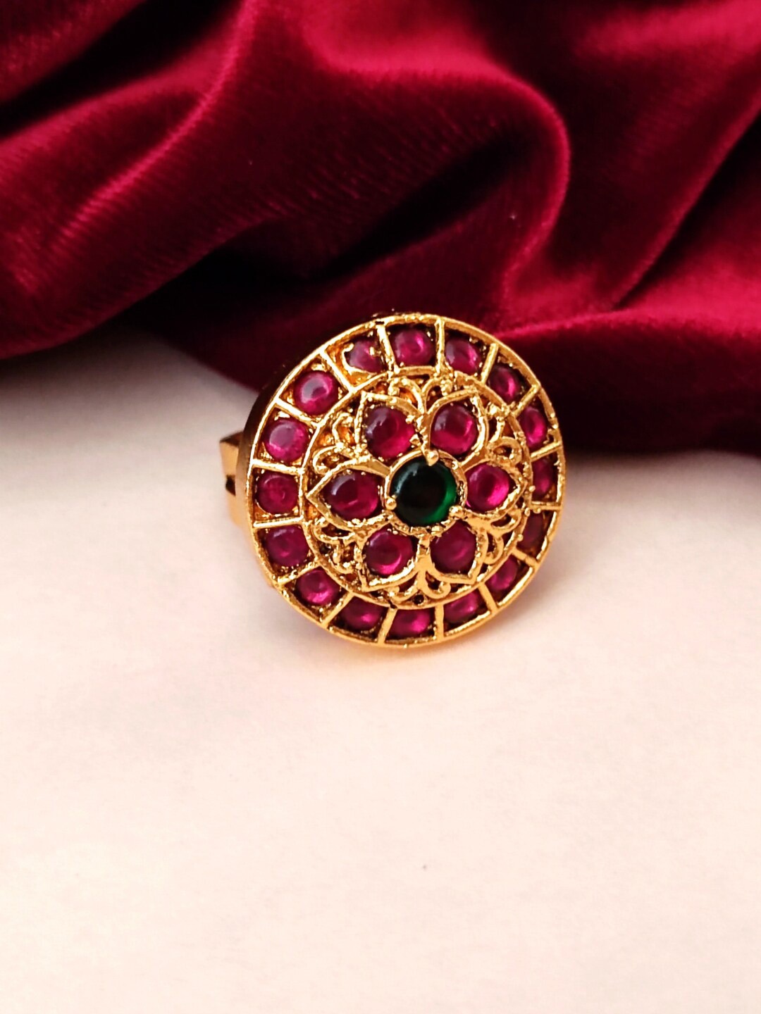 

Pihtara Jewels Gold-Plated & Stone-Studded Adjustable Finger Ring