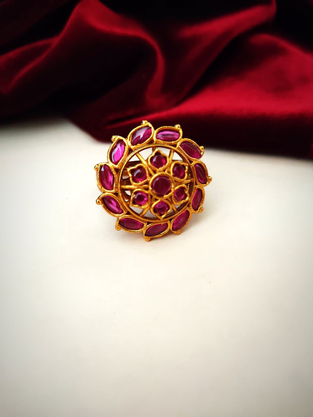 

Pihtara Jewels Gold-Plated & Stone-Studded Adjustable Finger Ring
