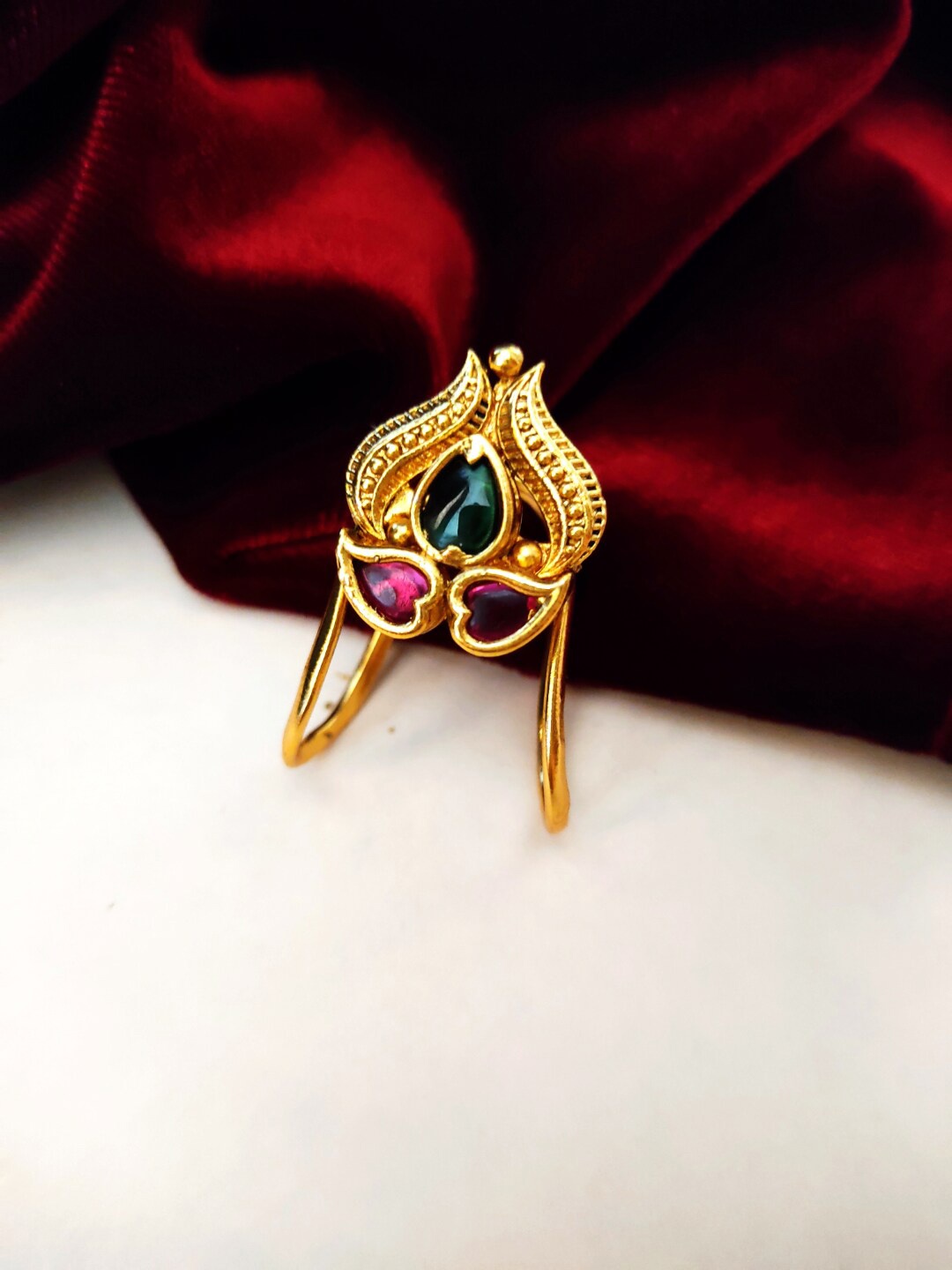 

Pihtara Jewels Gold-Plated & Stone-Studded Adjustable Finger Ring