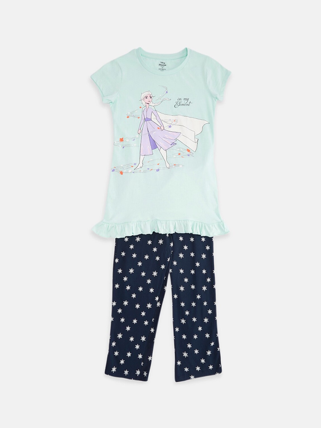 

Pantaloons Junior Girls Elsa Printed Cotton Top with Shorts, Blue