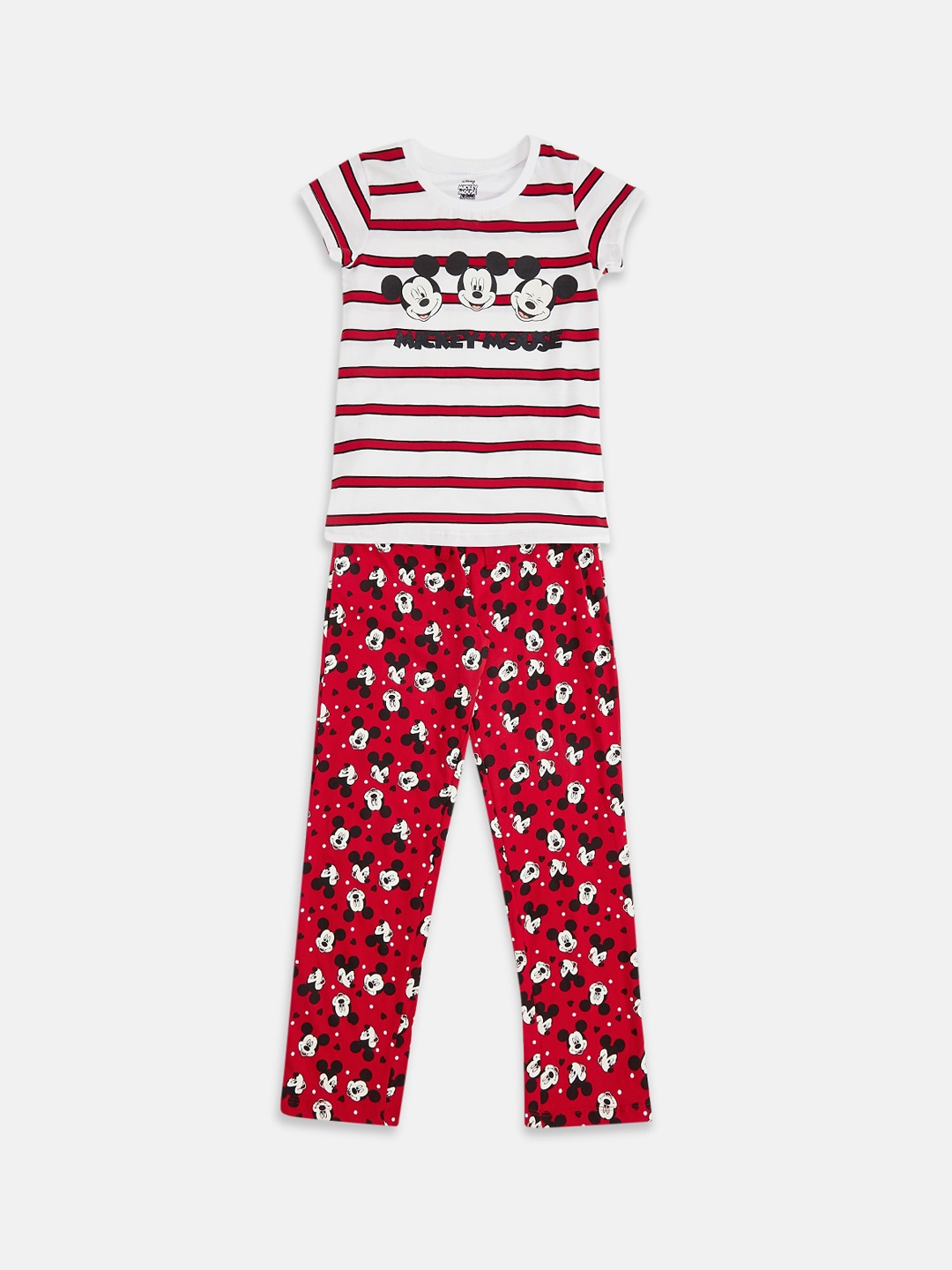 

Pantaloons Junior Girls Mickey Mouse Printed Night suit, Red