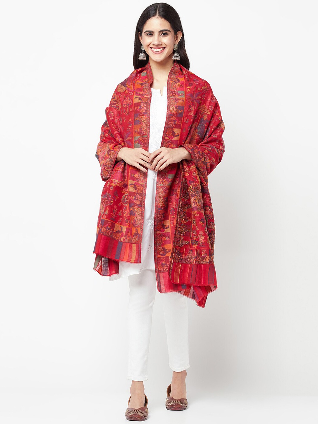 

La Vastraa Woven Design Pure Wool Shawl, Maroon