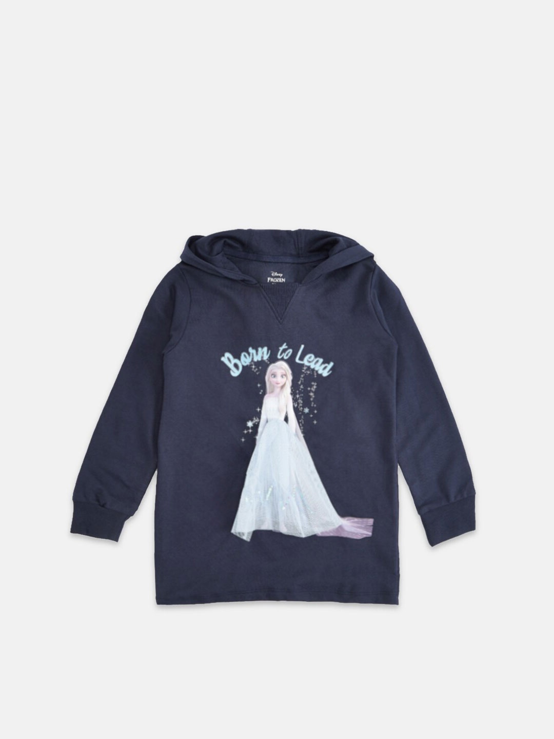 

Pantaloons Junior Girls Dizney Printed Hooded Sweatshirt, Navy blue