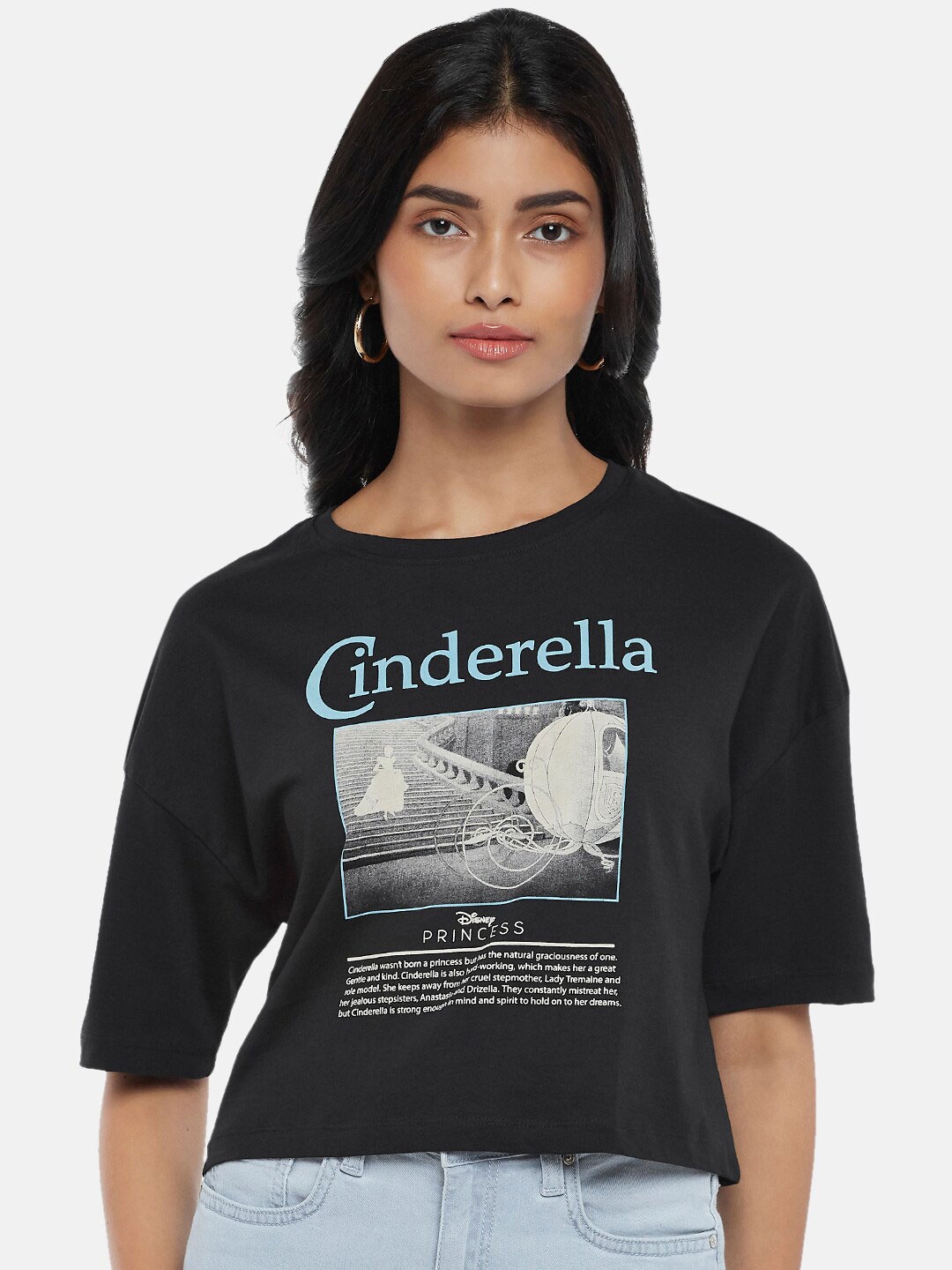 

Honey by Pantaloons Cinderella Printed Cotton Crop Top, Black