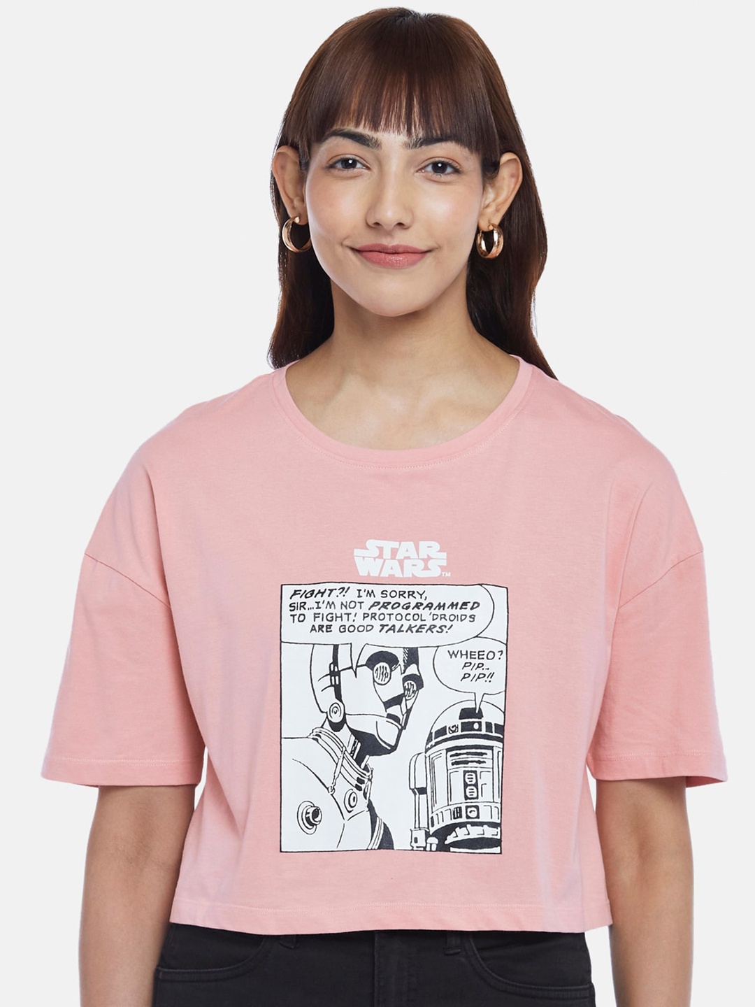 

Honey by Pantaloons Graphic Printed Cotton Boxy Crop T-shirt, Pink