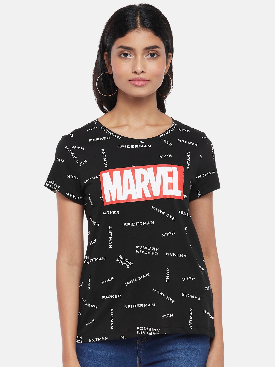 

Honey by Pantaloons Marvel Typography Printed Round Neck Cotton Top, Black