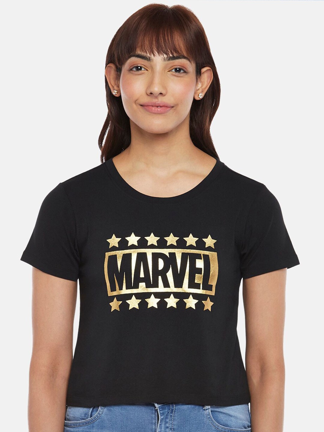 

Honey by Pantaloons Marvel Typography Printed Casual T-Shirt, Black