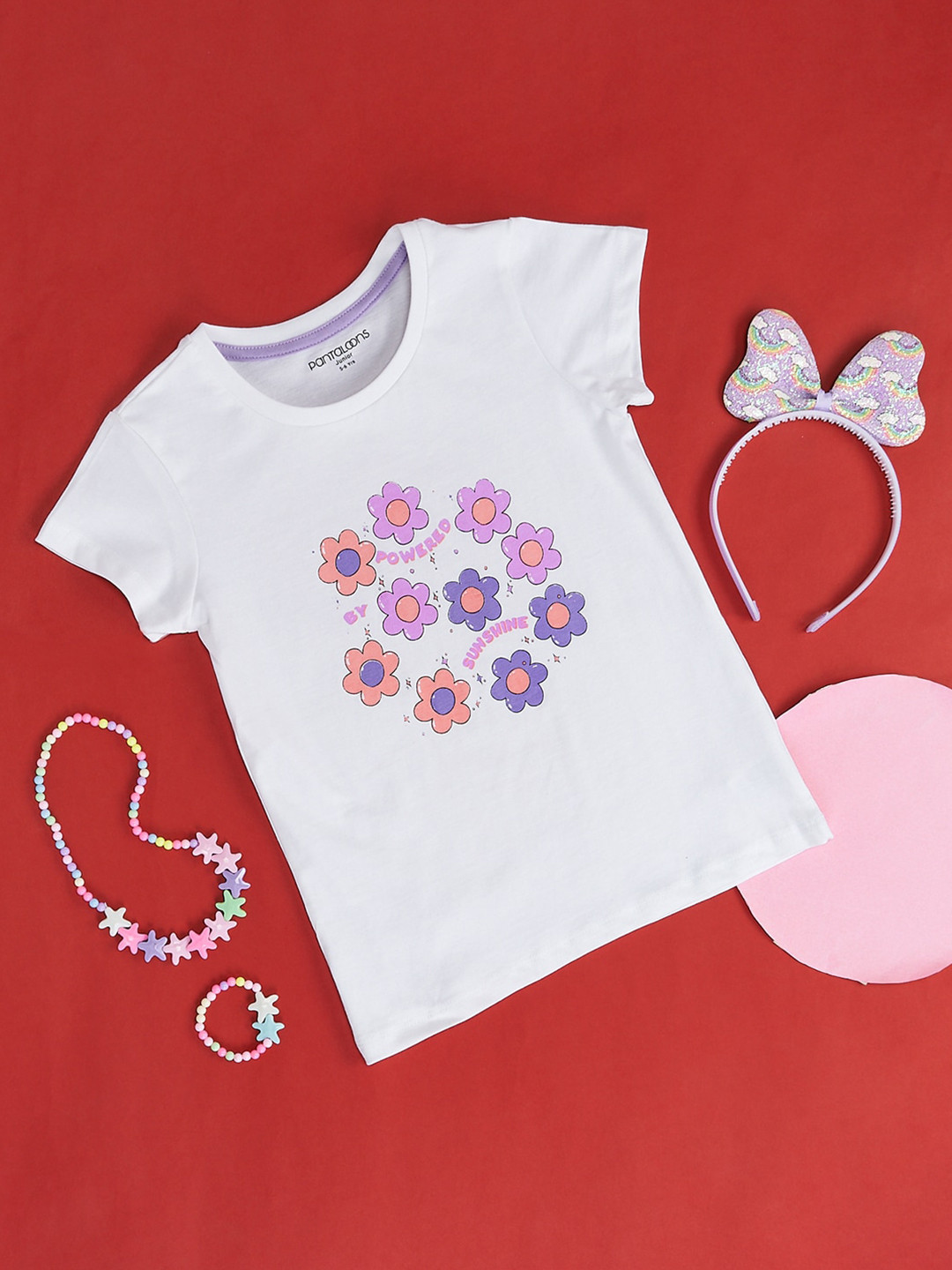 

Pantaloons Junior Girls Floral Printed Round Neck Cotton T-shirt, White